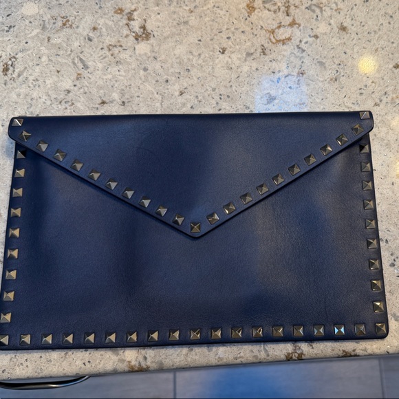 Valentino Studded Navy Envelope Clutch